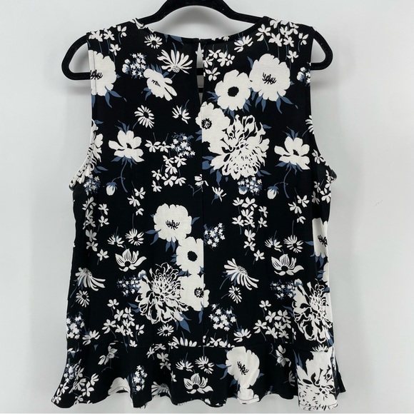 Ann Taylor Peplum Blouse Black Floral Sleeveless L - Picture 6 of 9